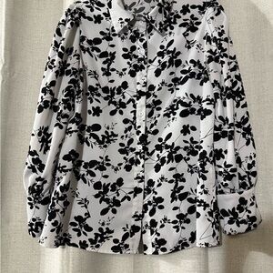 SHEIN Black and White Floral Button Down Shirt